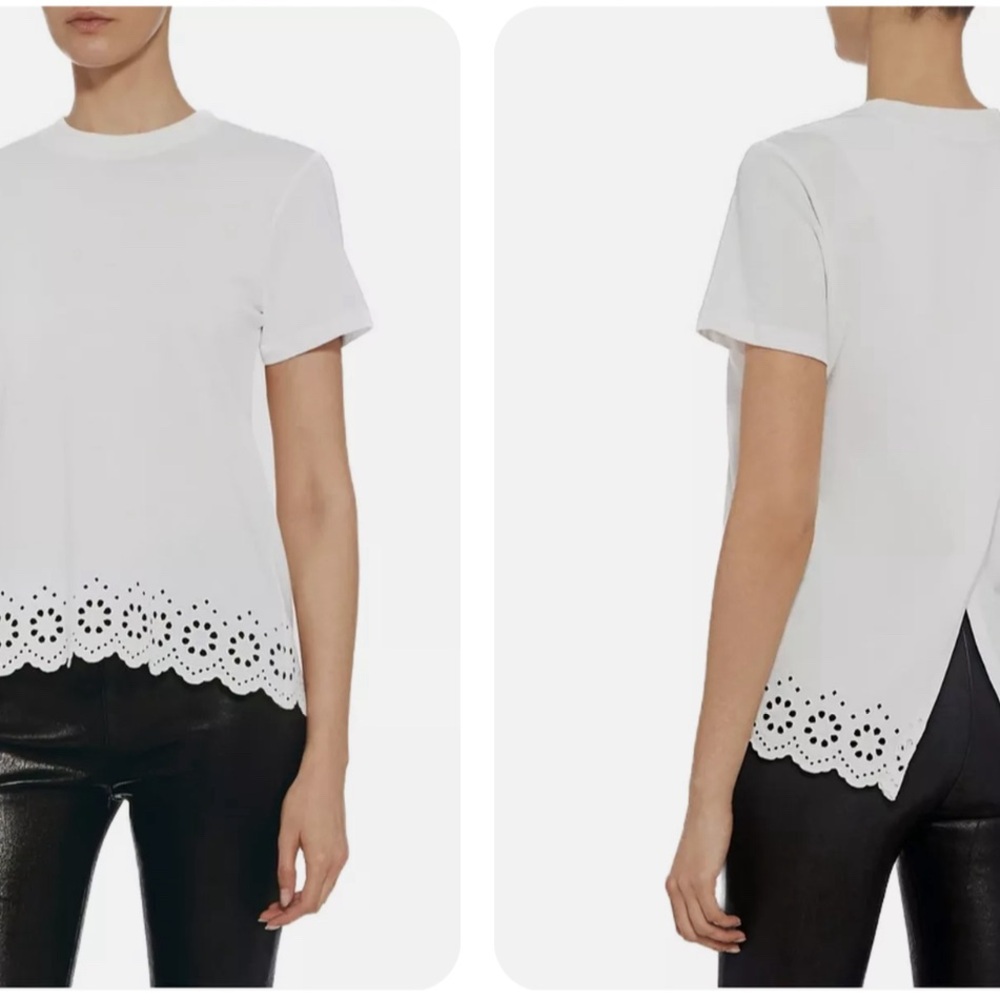 10 Crosby Derek Lam White Eyelet T-Shirt - Size S - Picture 2 of 3